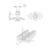 Schraubfitting f�r Airlineschienen, 0-27 mm, M8