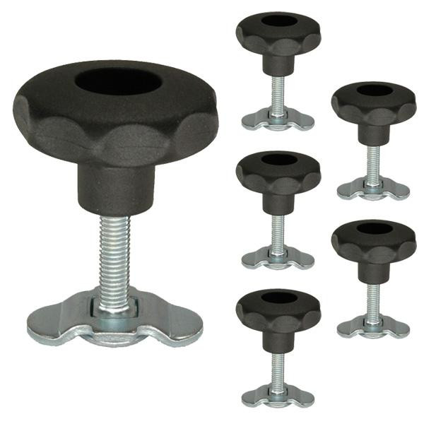 Schraubfitting mit Sterngriff für Airlineschienen, Ø 50 mm, 0-29 mm, M8, 6er Set