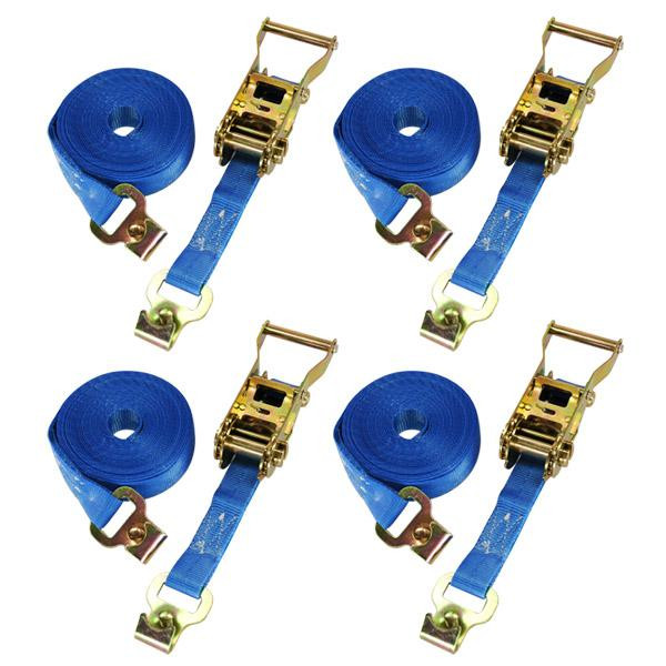 Spanngurt / Zurrgurt, LC 500/1000 daN, 6 m, 25 mm, 2-teilig, Flachhaken m. Sicherungsstift, 4er Set
