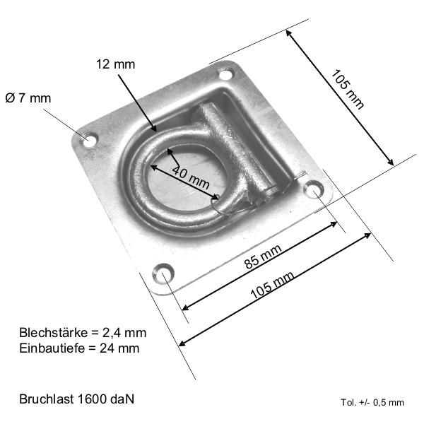 Zurrpunkt / Zurrösen Set, 6 Stück inkl. Gegenplatte, Zugkraft 800 daN