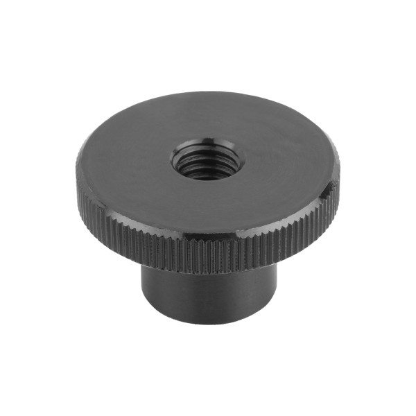 Rändelmutter M8 Stahl brüniert, schwarz, hoch, DIN 466, Ø 30 mm, Rändelgriff